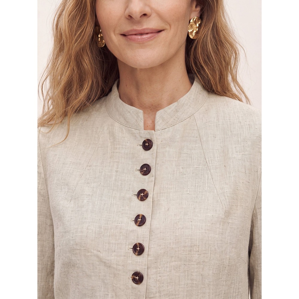 Lintico Alida Heavyweight European Linen Stand Collar Jacket XL Natural Oatmeal